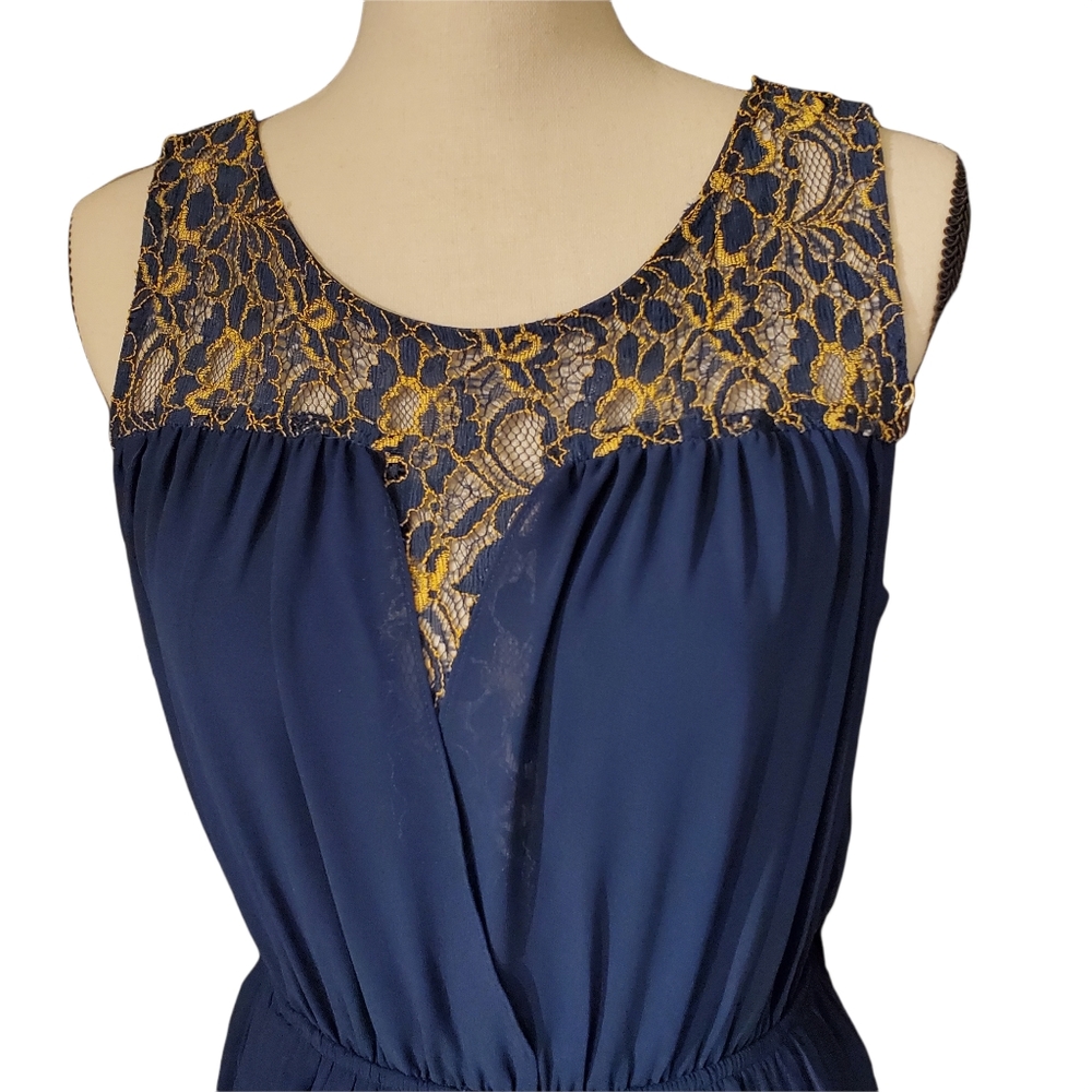 Juniors Navy & Gold Lace & chiffon dress size Med - Picture 2 of 7